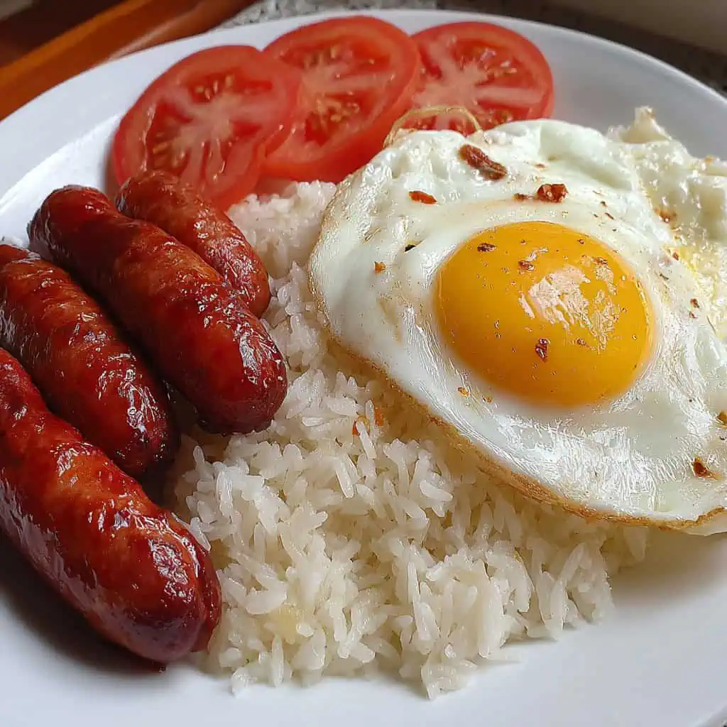 Longsilog (Filipino Sausage with Garlic Rice and Fried Egg)