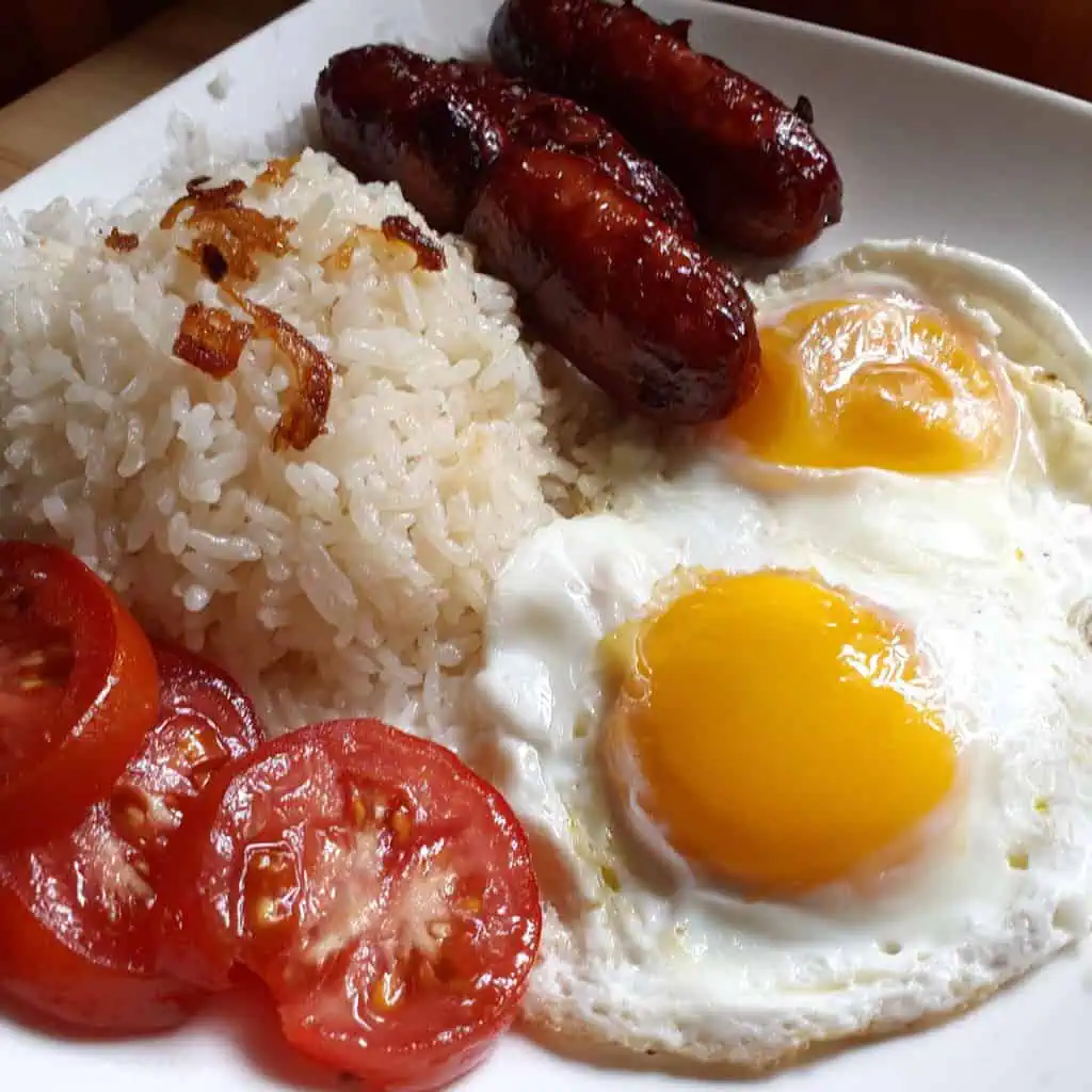 Longsilog (Filipino Sausage with Garlic Rice and Fried Egg)