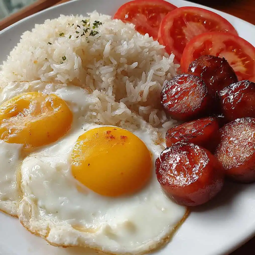 Longsilog (Filipino Sausage with Garlic Rice and Fried Egg)