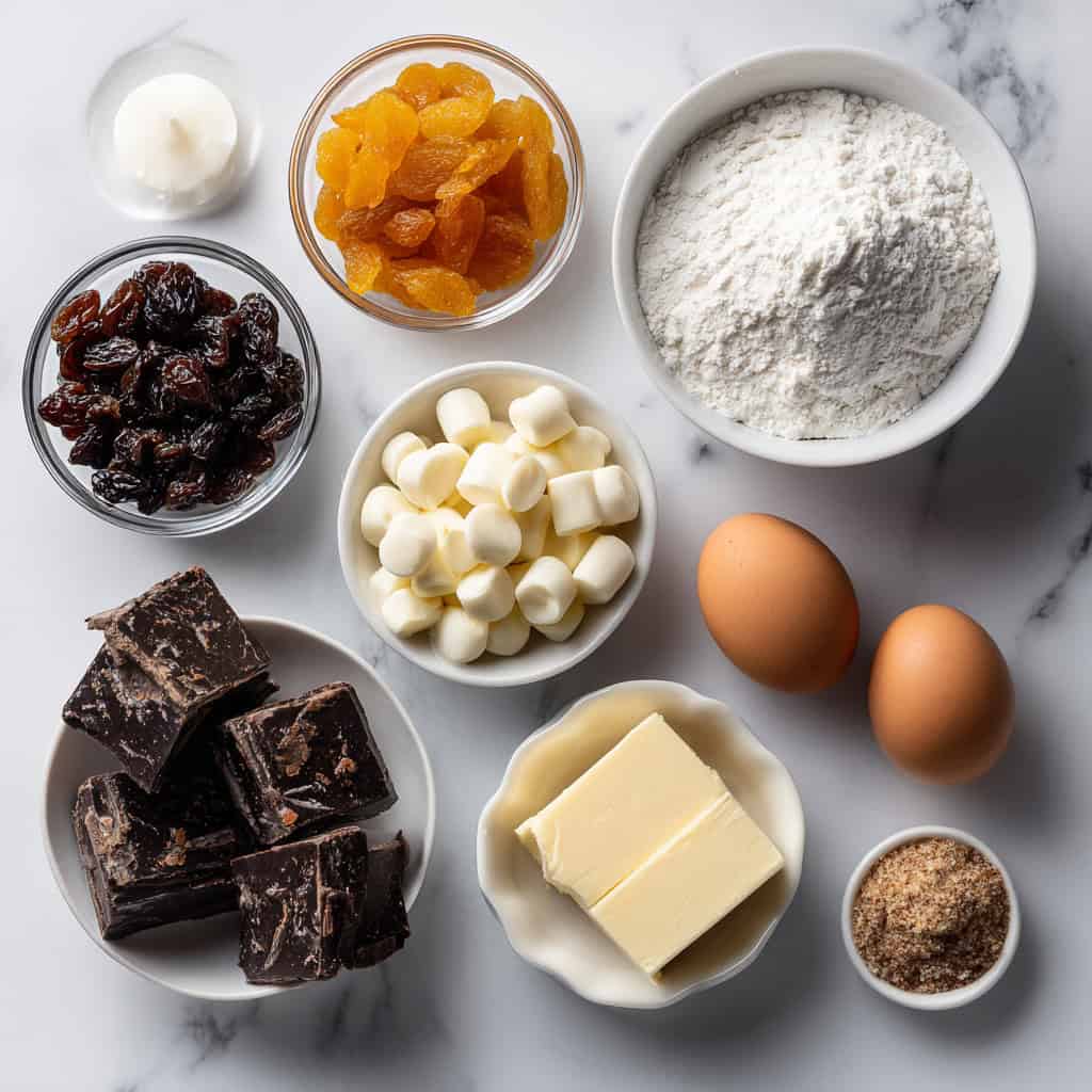 Ingredients for Drunk Santa Chocolate Chip Cookies