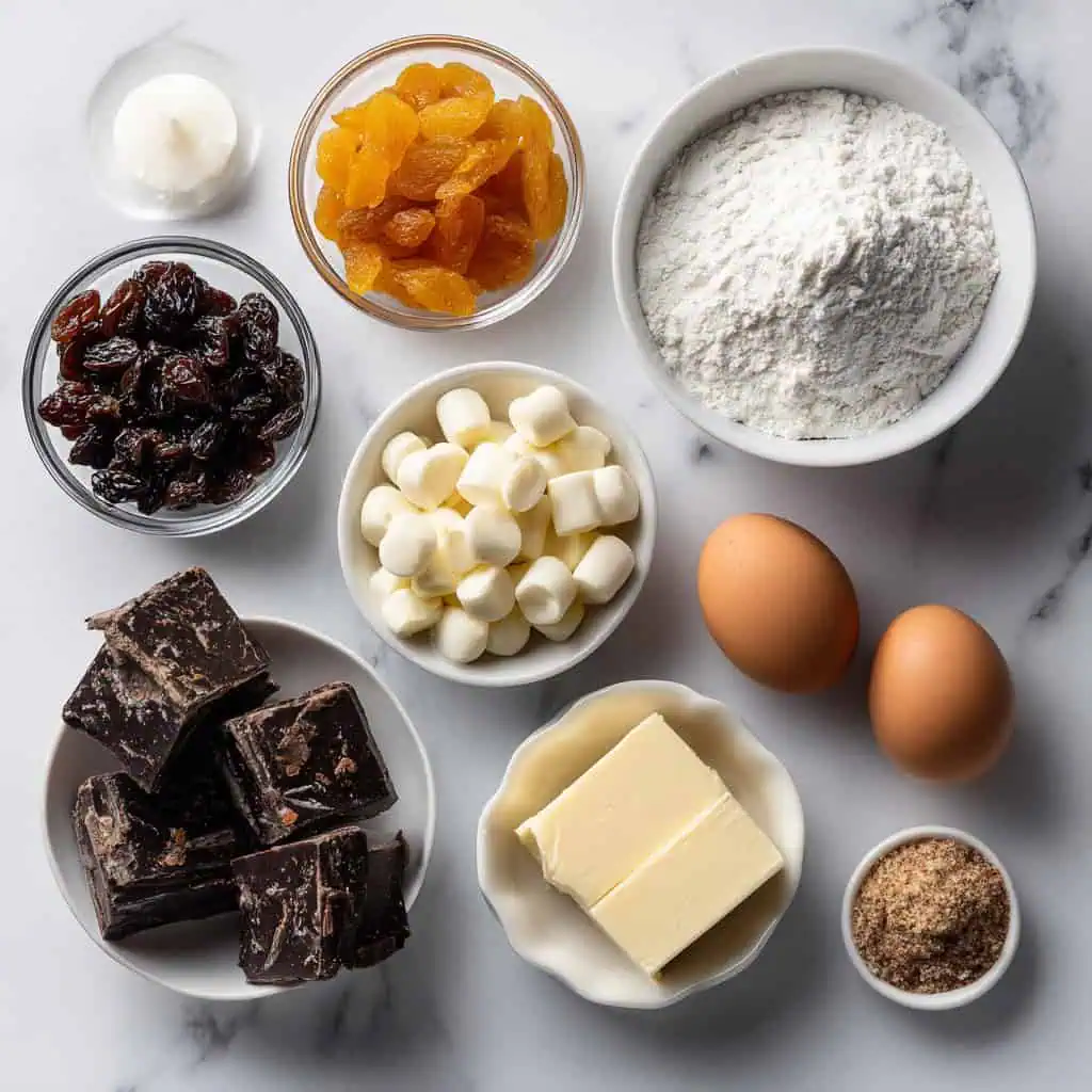 Ingredients for Drunk Santa Chocolate Chip Cookies